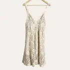 Masala Beige Floral Lace Plunge V-Neck Sleeveless A-Line Dress Size M