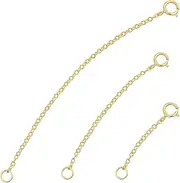 LCCHOLV 3PCS 925 Sterling Silver Necklace Extenders - 18K Gold Plated Chain Extenders for Necklaces, Bracelet Anklet Extension for Women Multiple Necklaces Jewelry Making (1.2 1.7 3.1 inch)