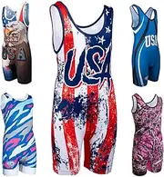 KO Sports Gear - USA Unisex Wrestling Singlet, Comfortable & Breathable, 4 Way Stretch, Gymnastics, Running, Weightlifting