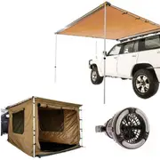 Adventure Kings 2x2.5m Car SUV Side Awning Tent + Awning + 2in1 LED Light & Fan