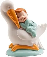Dekora - Christening Decoration, Cake Decoration, Baby boy with Blue Sleeping Stork - 10 cm