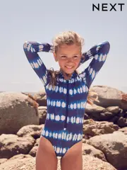 Blue/White Tie Dye Long Sleeved Sunsafe Swimsuit (3-16yrs) (AB7017) | $37 - $48