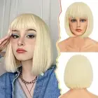 Bob Wig With Bangs - 12 Inch Short Blond Bob Wig for Women - Straight Bob Wig...