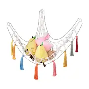 Boho Plush Toy Hammock Net Organizer Stuffed Animals Hanging Storage-White Net with Colourful Tassel