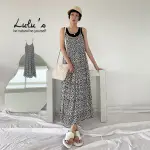 LULUS【A02210062】C滿版碎花細肩帶長洋裝黑白0610