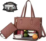 2 in 1 Tote Bag Lunch Bag Combo, 15.6 Inch Laptop Bag with Lunch Compartment, Large Tote Bag for Women, Convertible Laptop Bag Work Bag Handbag for Business, Office Brown