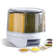 Grain Dispenser, 360° Rotating Storage Container, 6 Grid Food Dispenser M-WHITE