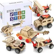 YUTIN 3D Wooden Puzzles for Kids, 6-in-1 STEM Model Car Building Kits, DIY Wood Craft Assembly Project Set for Boys and Girls, Gift Toys for Age 7 8 9 10 11 12 and Up