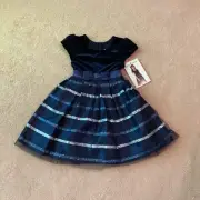 NWT JONA MICHELLE PARTY DRESS, INFANT 3T, VELOUR TOP, SPARKLY STRIPES SKIRT