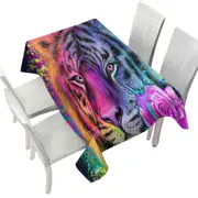 Colorful Animal Art Neon Rainbow Tiger Tablecloth