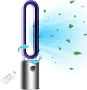 ADVWIN Bladeless Tower Fan, 24-Speed Oscillating Fan with 12H Timer, Air Purifier Lonizer, 70° Wide Angle, Quiet Cooling for Bedroom, Office, Home Purple
