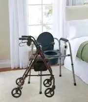 Bedside Commode with Adjustable Armrest And Free Walker