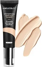 Anglicolor Foundation, Soft Matte Liquid Foundation, Full Coverage Control Concealer Foundation, Flawless Soft Waterproof Long Lasting Foundation Makeup for Oily Acne Skin (102#Nude, 30ml)