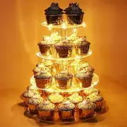 Cupcake Stand 4 Tier Round Acrylic cake Display Stand with LED String Lights Dessert Pastry Tower for Wedding Birthday Party 4mm Thick