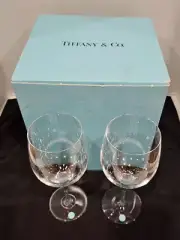 Tiffany & Co Crystal Wine Water Glasses Set of 2 New with Sticker & Box