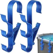 Gulfmew 2 Pack Poolside Pool Pole Hanger Holder, Adjustable 3-Hook Pool Pole Hanger for Above Ground Pool Accessories, Skimmer & Net & Brush & Cleaning Tool Bracket
