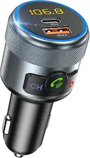 Car FM Transmitter, Wireless Bluetooth 5.1 Radio Adapter Car Kit with Big Button