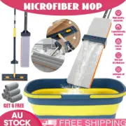 42CM Mop 360°Rotating Wet Cleaning Magic Self Wringing Mop+Foldable Bucket+6 Mop