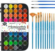 58 Pack Watercolour Paint Set, 48 Colours Watercolour Pan with 13 Paint Brushes