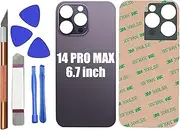 Rear Back Glass Cover Replacement for iPhone 14 Pro Max 6.7 inches Big Hole Rear Back Cover Glass Replacement All Carrierswith Reparing Tool Kit (Deep Purple)