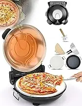 Countertop Electric Pizza Oven，1200 W Pizza Oven 12" with Pizza Stone & Grill Pan,Glass Window，Heats up to 420℃,Temperature Control,Countertop Pizza Bread Maker
