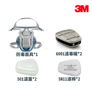 3M 6502QL 防毒面具(快速拆裝)(半面體、雙罐式)(防毒面罩套組含濾毒罐、濾棉、濾棉罩)【傑群工業補給站】