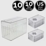 10 Pk 1.50" 38 mm Slab Coin Holder w/10 Slot Case 4 Silver Dollar 2 Silver Eagle