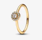 New 100% Authentic PANDORA 14K Gold Plated Round Pave Halo Ring 163554C01-48
