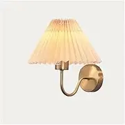 Modern Pleated Fabric Shade Wall Sconce Retro Rustic Wall Lamp Antique Farmhouse Indoor Decor Wall Light(Gold)