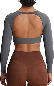 [Aoxjox] Long Sleeve Crop Tops for Women Clarissa Backless Workout Crop T Shirt Top