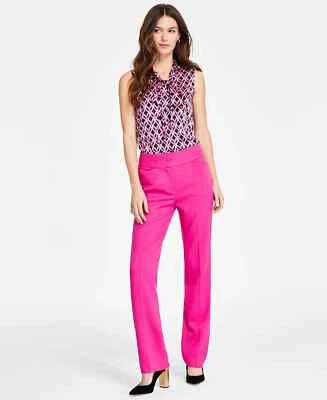 Tahari ASL Women's Bell Bottom Mid Rise Flare Leg Shocking Pink Pants - NWT - 10