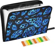 Blue Black Leopard Print File Folders 13 Pockets A4 Letter Size Filing Wallet with Zipper Closure Duty Expanding File for Business