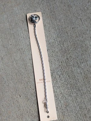 Antique Radio silver metal Scotty Dog fob pocket watch chain NOS On Card 6"