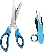 Asdirne Pinking Shears, Professional Zig Zag Scissors, Pinking Scissors with Rubber Grips and Ultra-Sharp Blade, Great for Many Kinds of Fabrics and Paper, 9.4 Inch, Set of 2