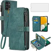 [Asuwish] Phone Case for Samsung Galaxy A13 5G Wallet Cover with Tempered Glass Screen Protector Leather Flip Credit Card Holder Cell Accessories A04S M13 G5 A 13 2022 13A A135G SM A136U Women Men Blue