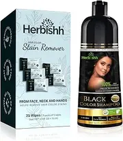 Herbishh At Home Hair Dye Kit - Colour Shampoo for Grey Hair 500mL - Hair Color Stain Remover Wipes – Gentle Formula for Dye Cleanup – Safe and Skin-Friendly (Black, 1)