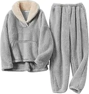 [Rousytn] Women's Fluffy Pajamas Sets Fleece Loungewear Sleepwear Long Sleeve Pullover and Pants Set