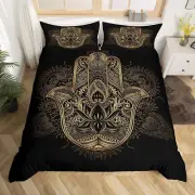 Gold Hamsa Hand Duvet Cover Set Full Size,Black Gold Mandala Bedding Set 3pcs...