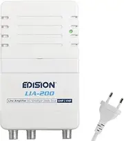 EDISION LIA-200 Indoor TV Antenna Amplifier UHF/VHF, 12-24db Adjustable, 104dBmV for Digital Terrestrial DVB-T/T2 with 5G LTE Filter, 1 in, 2 Outputs