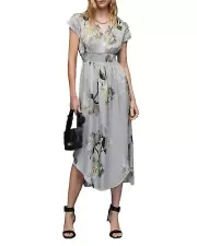 AllSaints Leila Cordelia Midi Dress sz 16 UK or 12 US in soft grey print