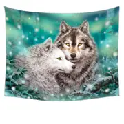 Snowy Forest Wolves Couple Duet Tapestry