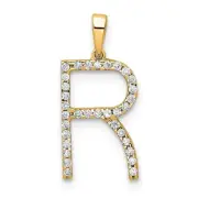 14k Yellow Gold Script R Pendant Diamond Initial Charm Necklace for Women Unisex