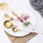 Silverware Set, High Quality stainless steel Gold Metal,Imitation Ivory 4 Piece