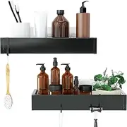 Roseyat Shower Caddy, Adhesive Organizer with Hooks, Shelves for Inside Shower, No Drilling Rack Holder, Storage for Bathroom, Kitchen Spice Rack-2 Pack Black