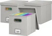 GRSQYS 3 Pack File Storage Box with Lid File Boxes for Hanging Decorative Hanging Folders Organizer with One-Piece Plastic Frame Slides (Light Grey, 13.2x 10.1 x 10.1 inch（3Pack）)