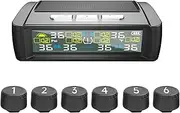 Tire Pressure Monitor System,Tire Pressure Monitoring System, Wireless Solar Tire Pressure Monitor with 6 External Sensors Real-time Display Temperature Pressure for RV Trailer Truck