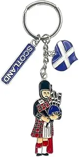 [Souvenirs] Scotland Keyring - Scottish Piper Keychain - Pipe Playing Scotland Key Chain - Edinburgh Gift Car Keychain, Multicolor, 12.5 cm