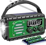 SW/NOAA/AM/FM Eergency Radio,20000mAh/74000mWh Weather Radio, Solar Hand Crank Radio,Batery Powered Radio,Portable Radio,Cellphone Charge,SOS,Flashlight for Emergency/Home