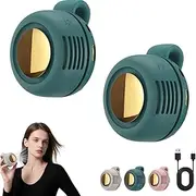 Aerio Clip on Fan, Portable Silent Mini Bladeless Electric Fan, USB Rechargeable, Cool in Three Seconds, Can Be Clipped to Any Part, Suitable for Outdoor, Travel and Office (Green*2)