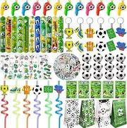 158 PCS Soccer Party Favors Set with Goodie Bags, Slap Bracelets, Straws, Puzzles, Tattoo Stickers, Erasers, Keychains, Whistle - Soccer Party Supplies & Decorations